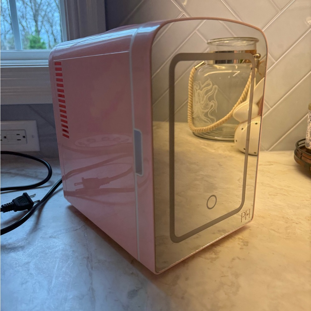 Paris Hilton Pink Mini Makeup Fridge with Mirrored Door